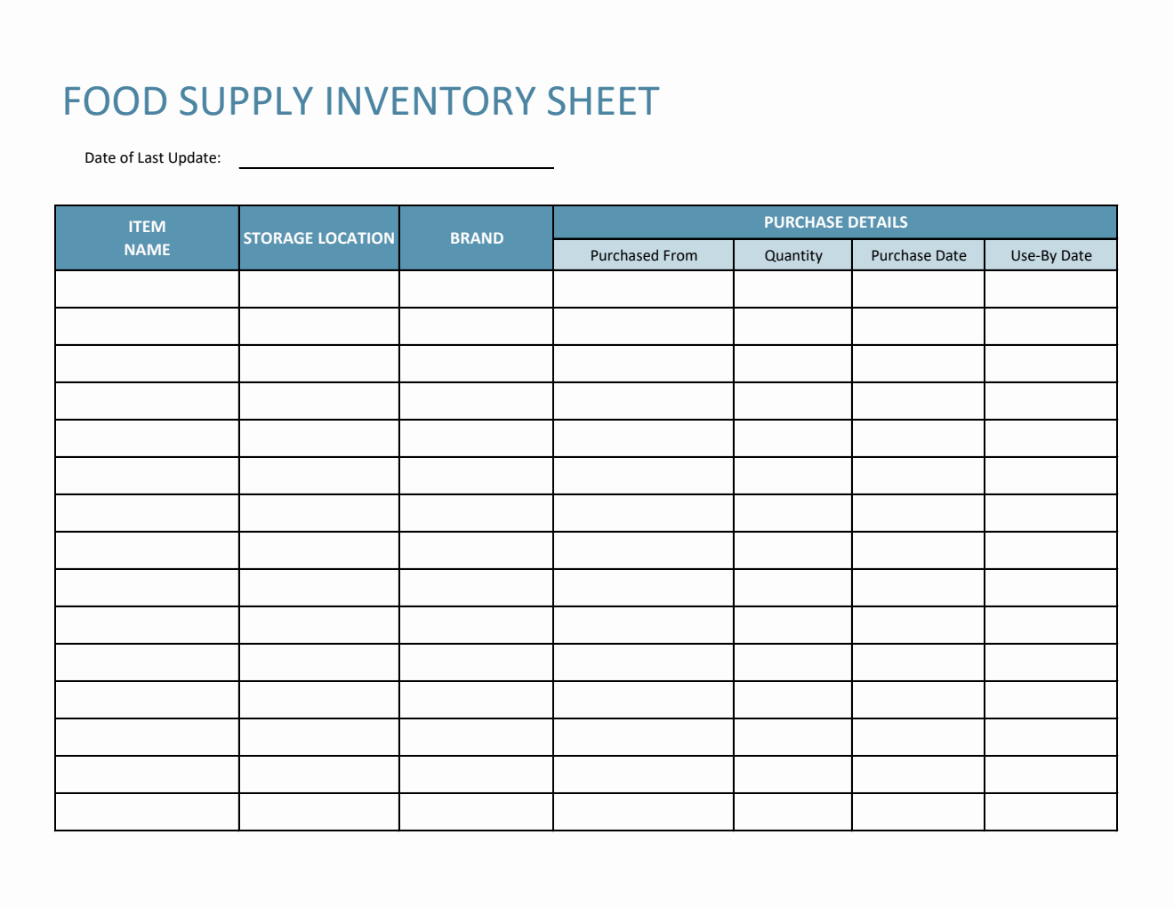 Food Supply Inventory Sheet (Excel)