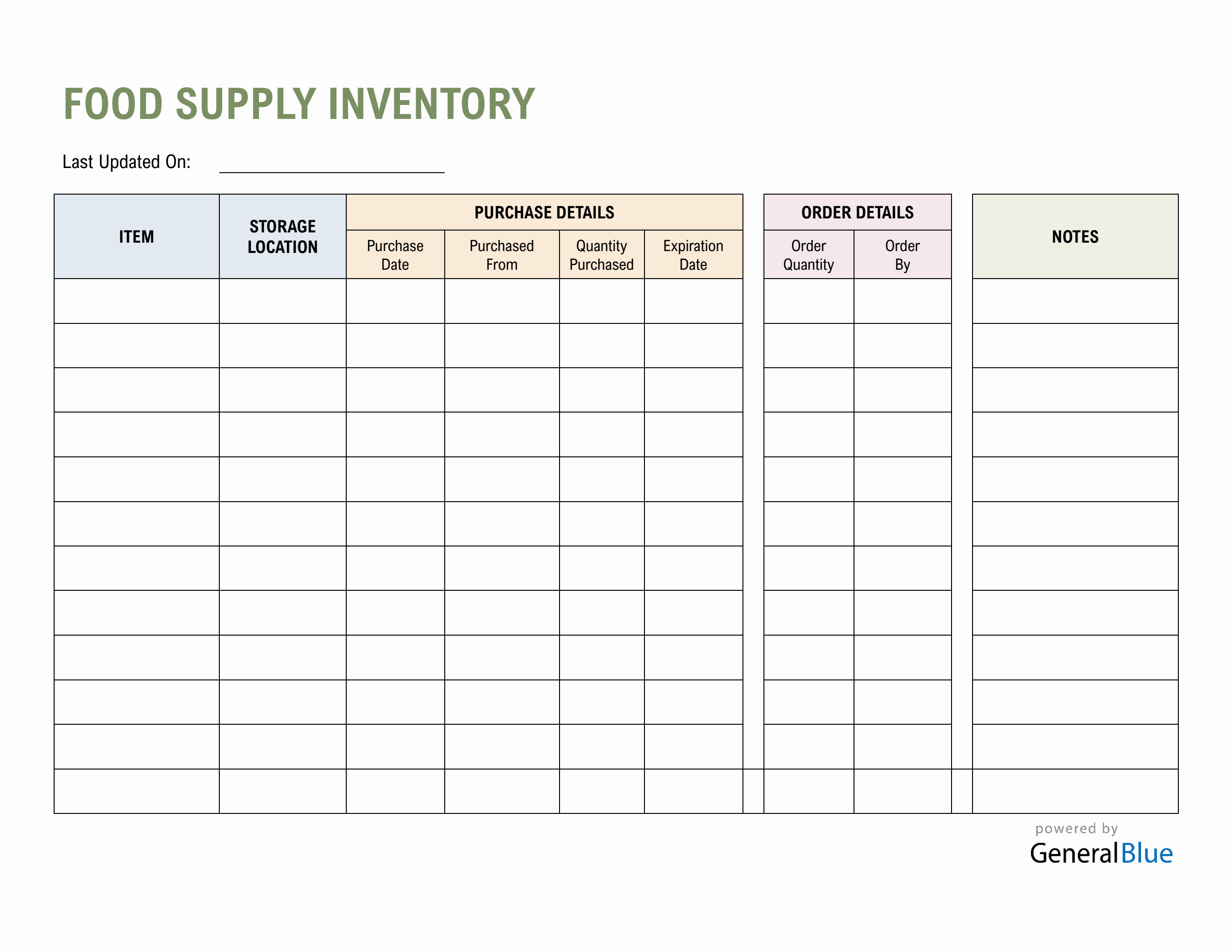 Food Supply Inventory Sheet (Word)