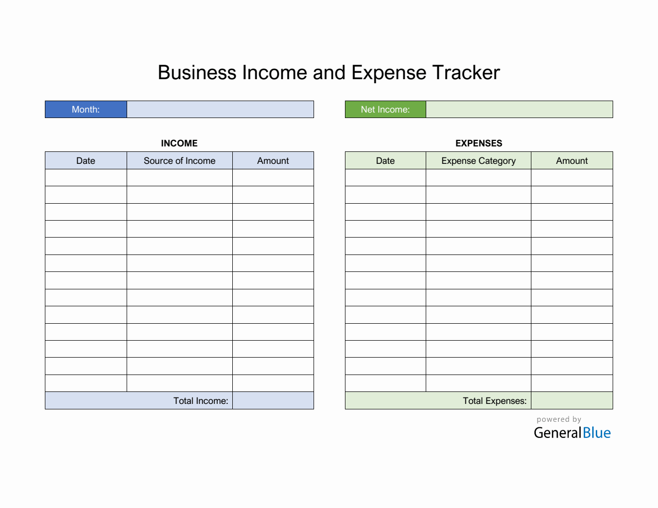 Free Business Income and Expense Tracker in PDF (Colorful)