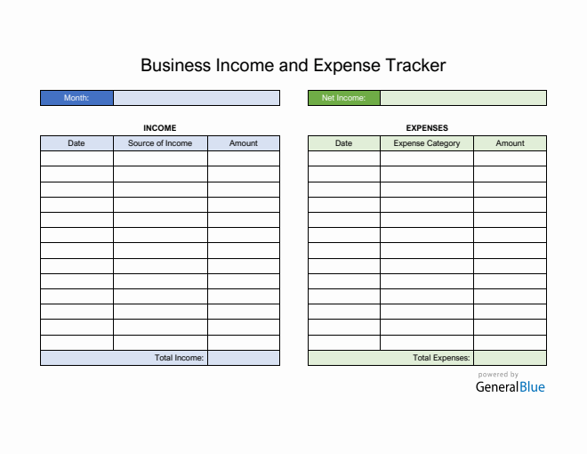 Free Business Income and Expense Tracker in PDF (Colorful)