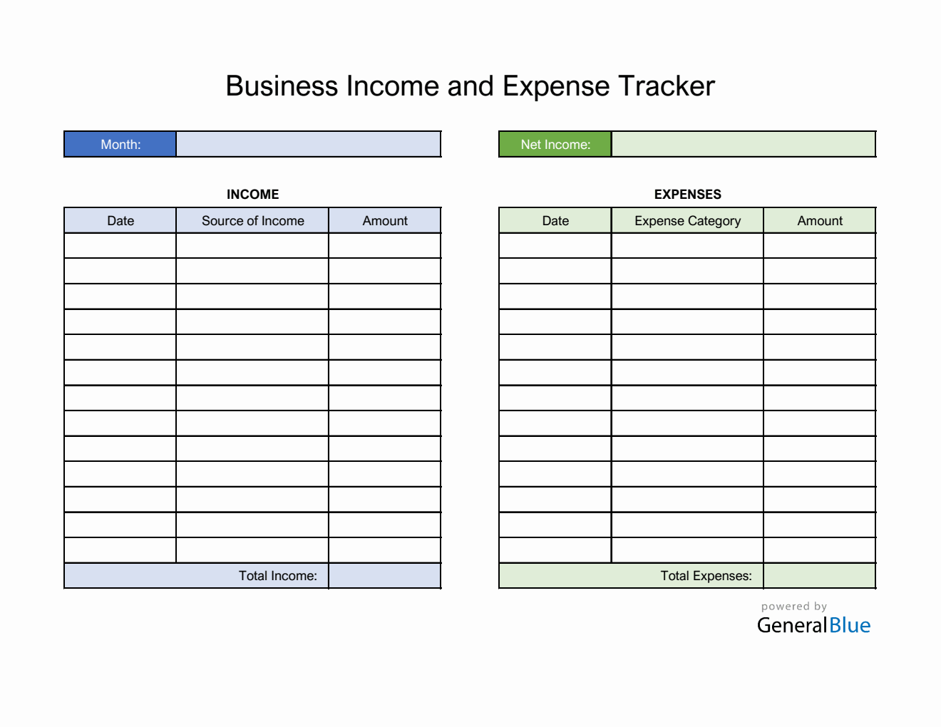 Free Business Income and Expense Tracker in Excel (Colorful)