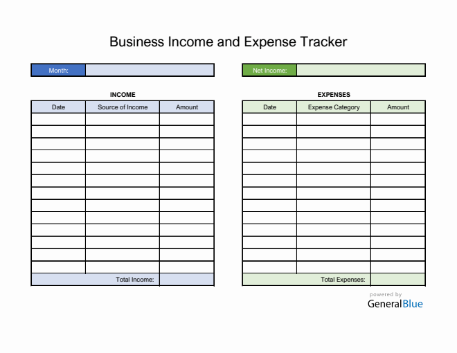 Free Business Income and Expense Tracker in Excel (Colorful)