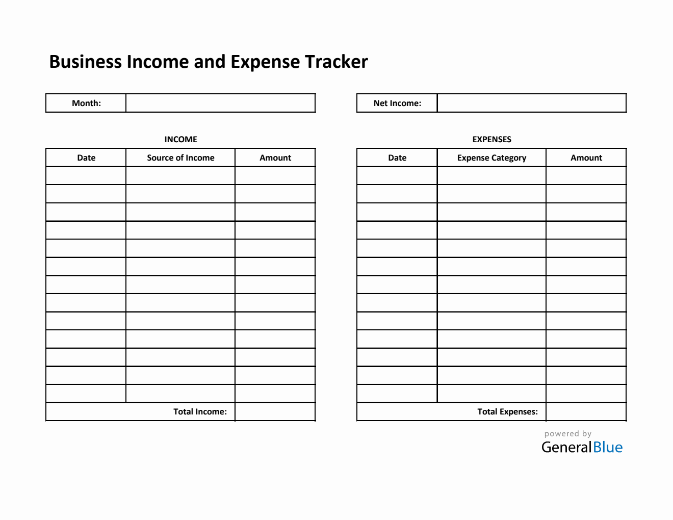 Free Business Income and Expense Tracker in Excel (Printable)