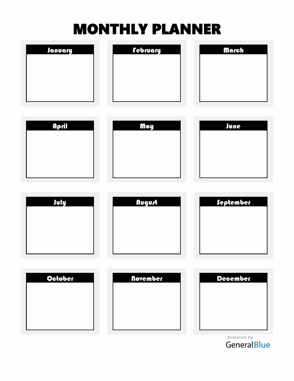 Printable Monthly Planner Excel (Black)
