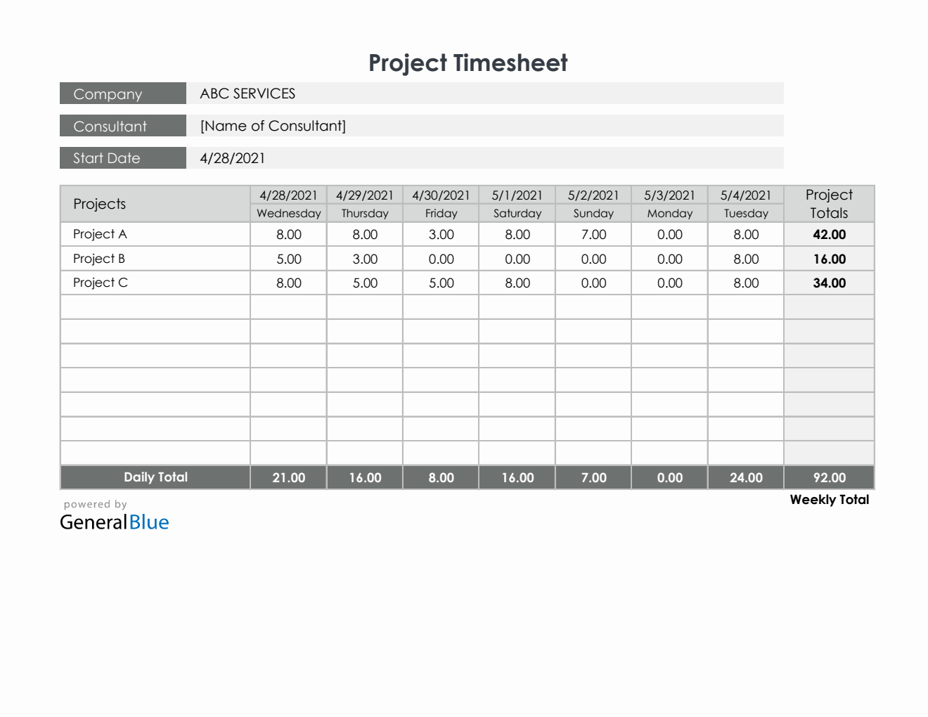 Free Excel Project Timesheet Templates