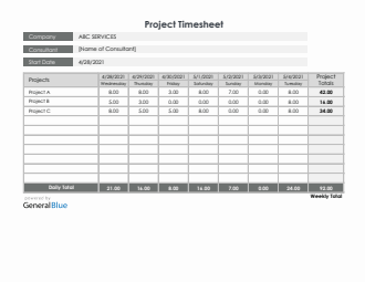 Project Timesheet in Word (Printable)