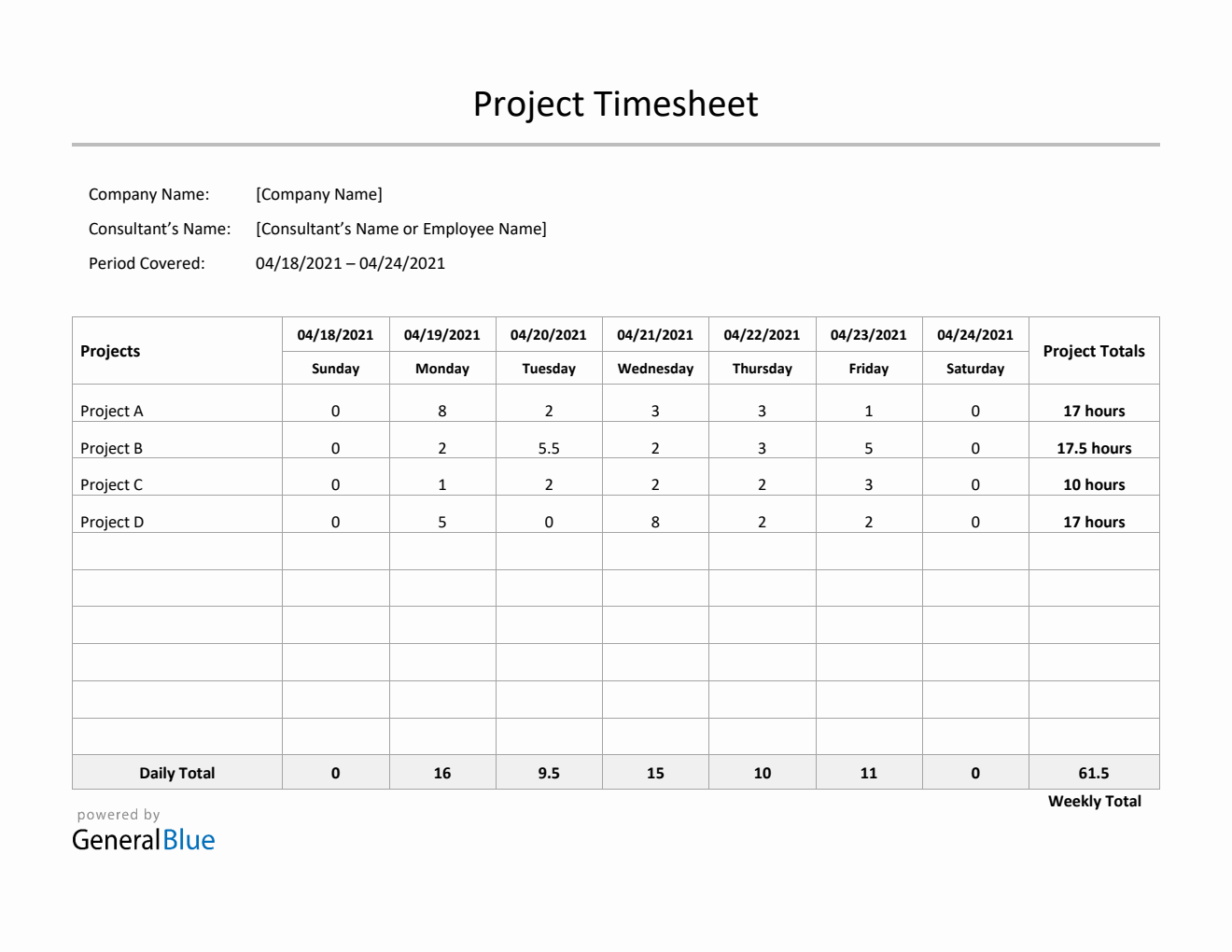 Project Timesheet in Word (Simple)