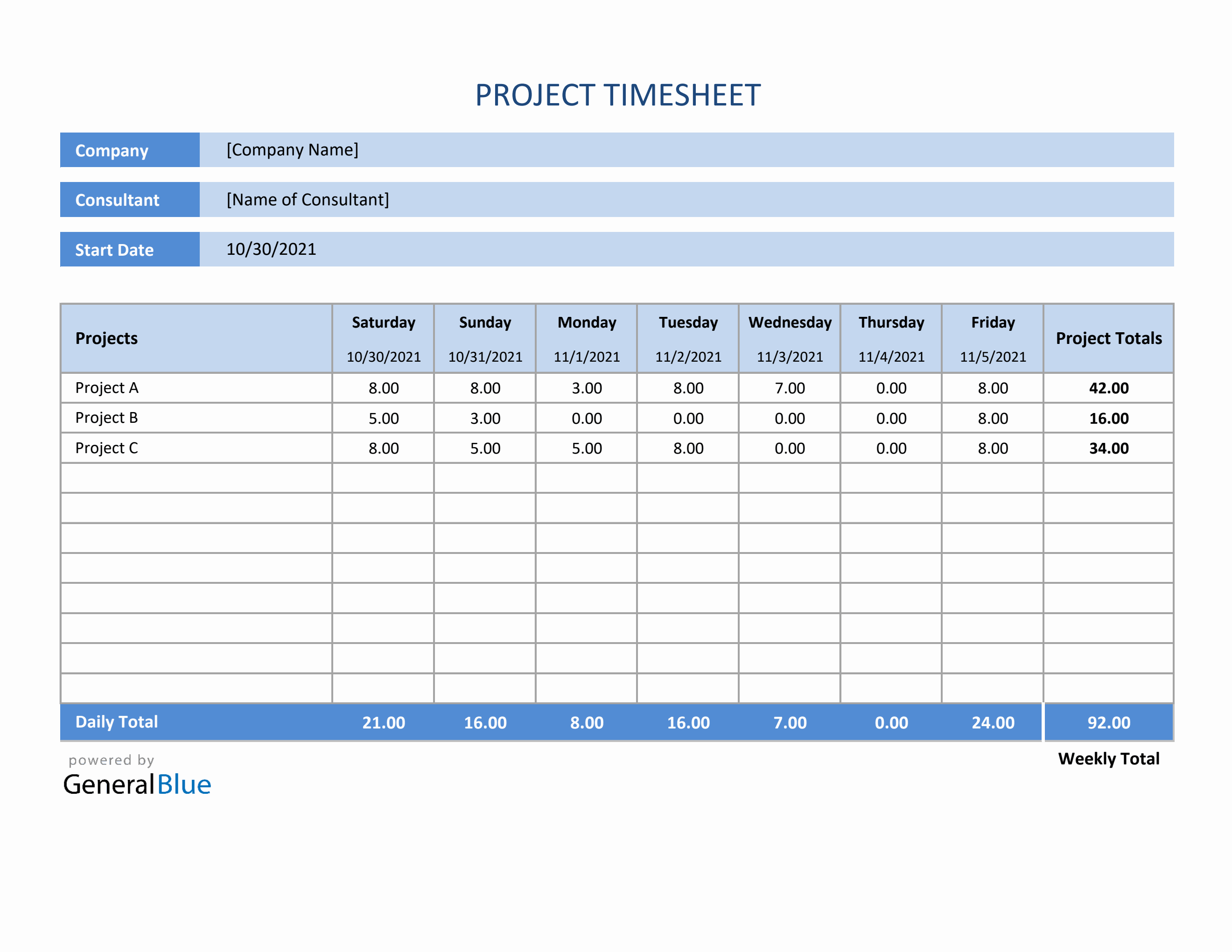 Project Timesheet in Excel (Basic)