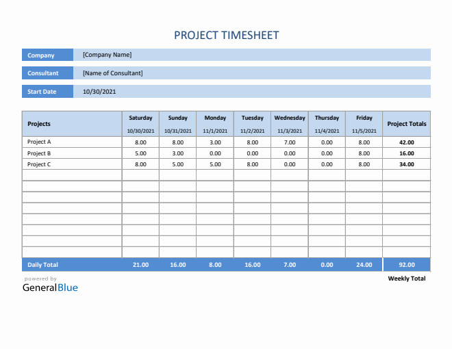 Project Timesheet in Excel (Basic)