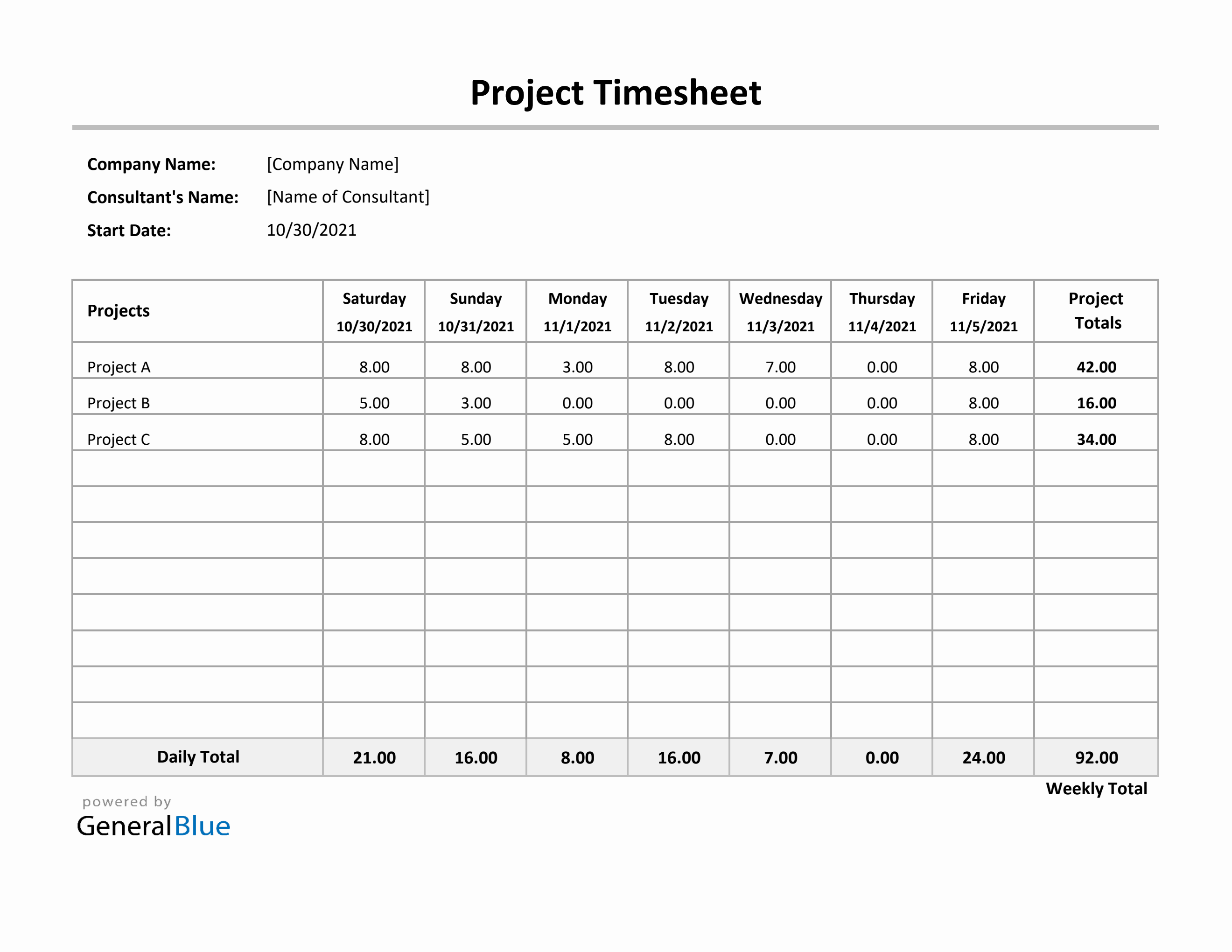 Project Timesheet in Excel (Simple)