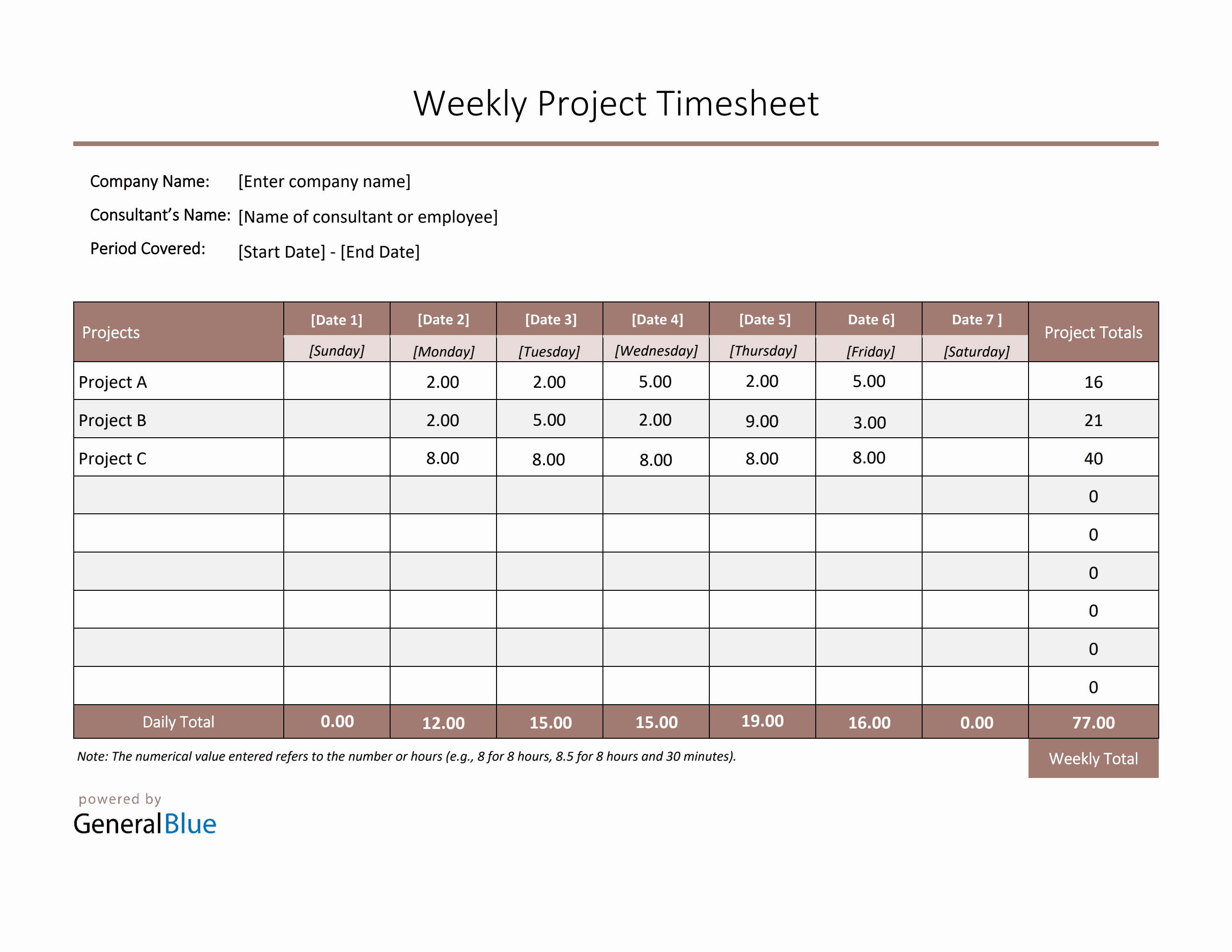 Project Timesheet in PDF (Colorful)