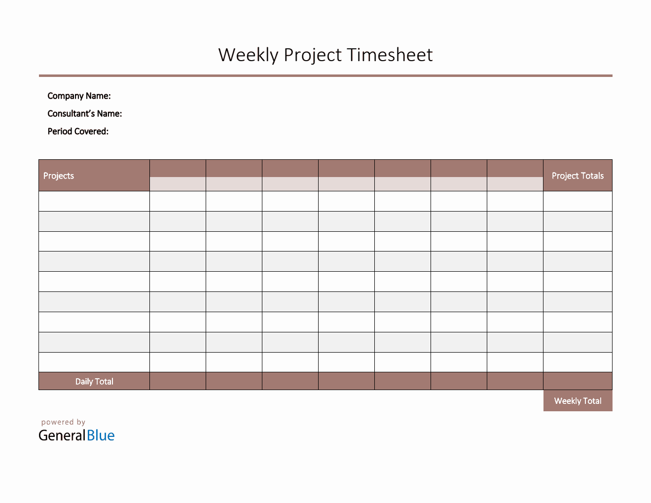Project Timesheet in PDF (Colorful)