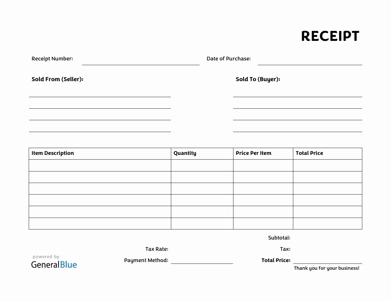 Free Receipt Template in Word (Printable)