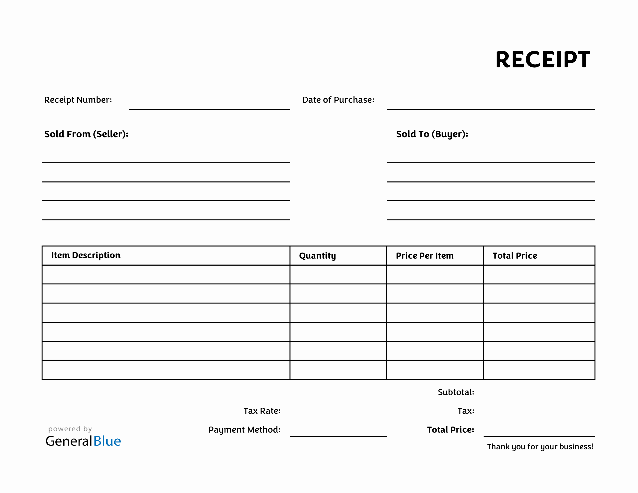 Free Receipt Template In Excel Printable