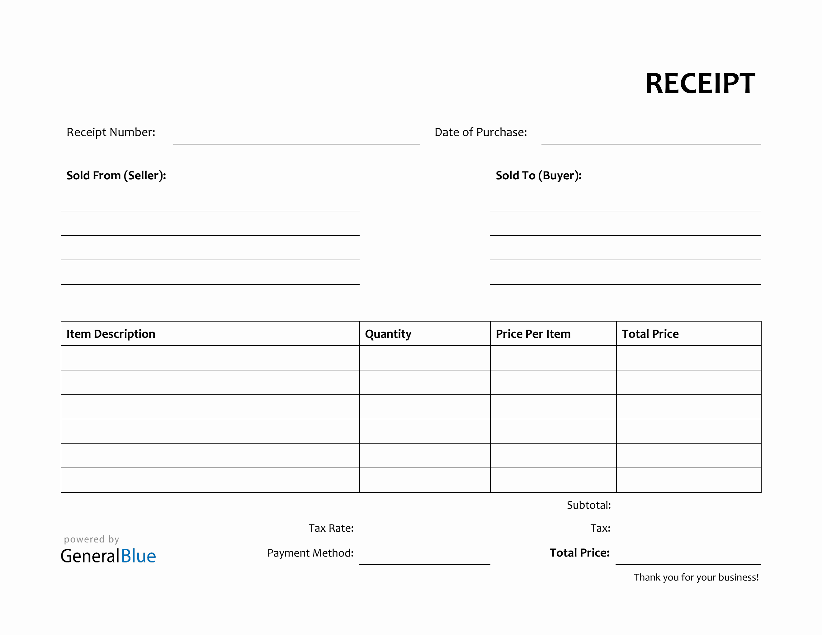Free Receipt Template In PDF Printable Free Receipt Template In PDF Printable