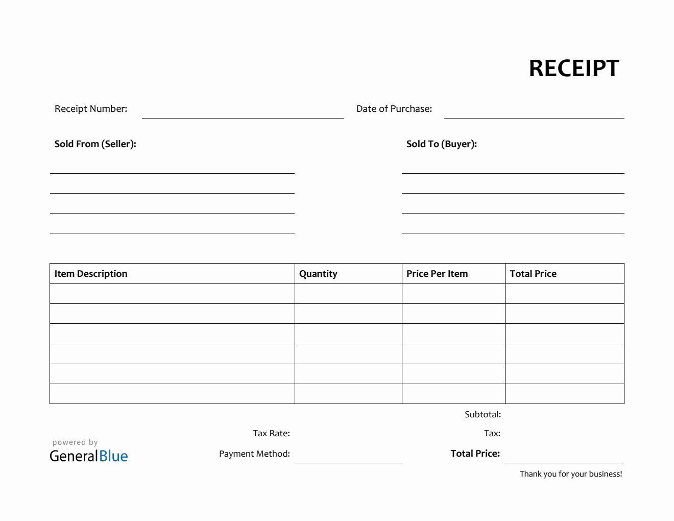 Free Receipt Template in PDF (Printable)