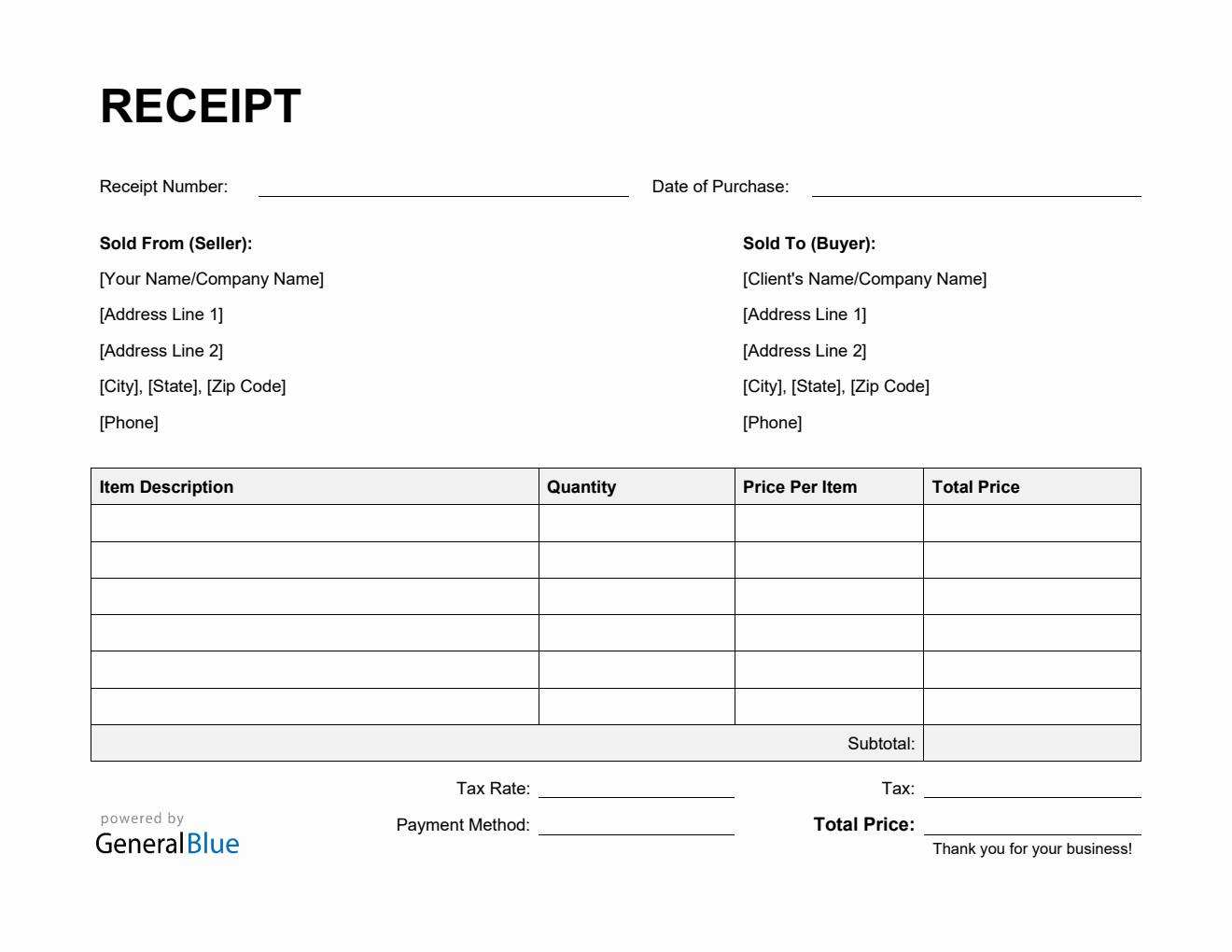 Free Receipt Template in Word (Simple)