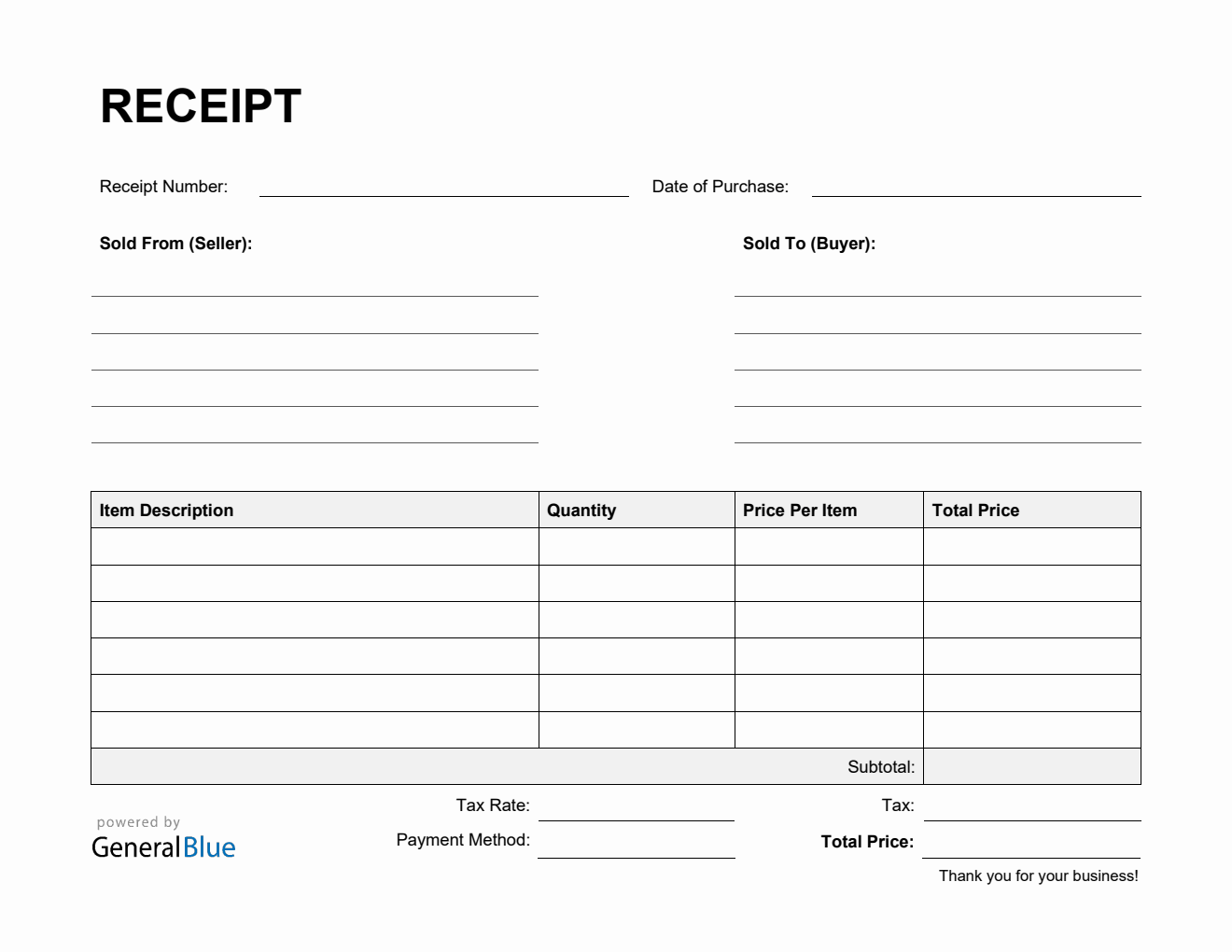 Free Receipt Template in PDF (Simple)