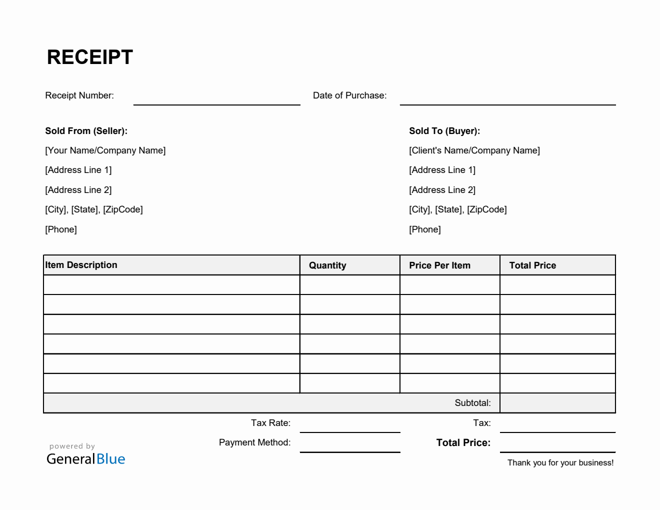 Free Receipt Template in Excel (Simple)