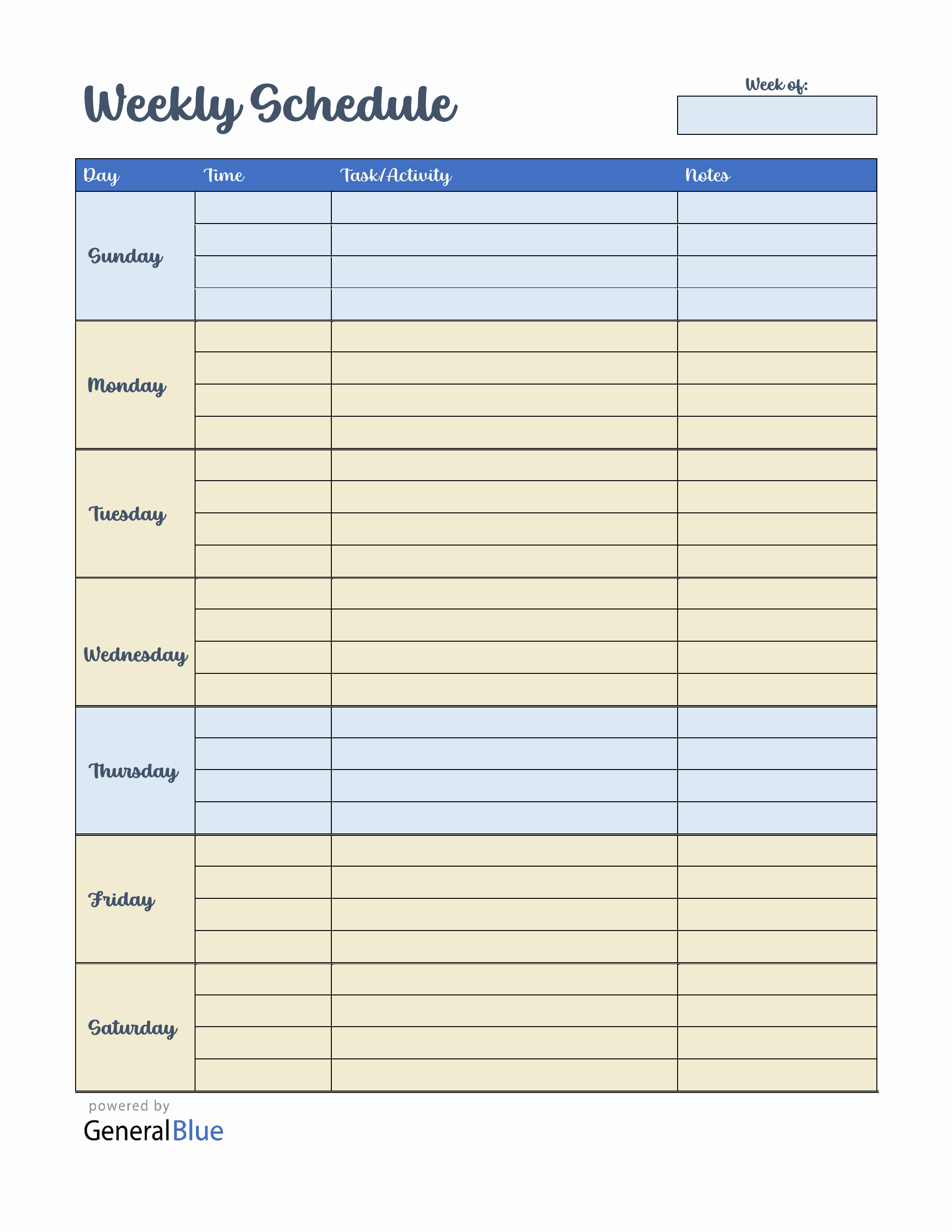 Free Weekly Schedule Template in Word (Colorful)