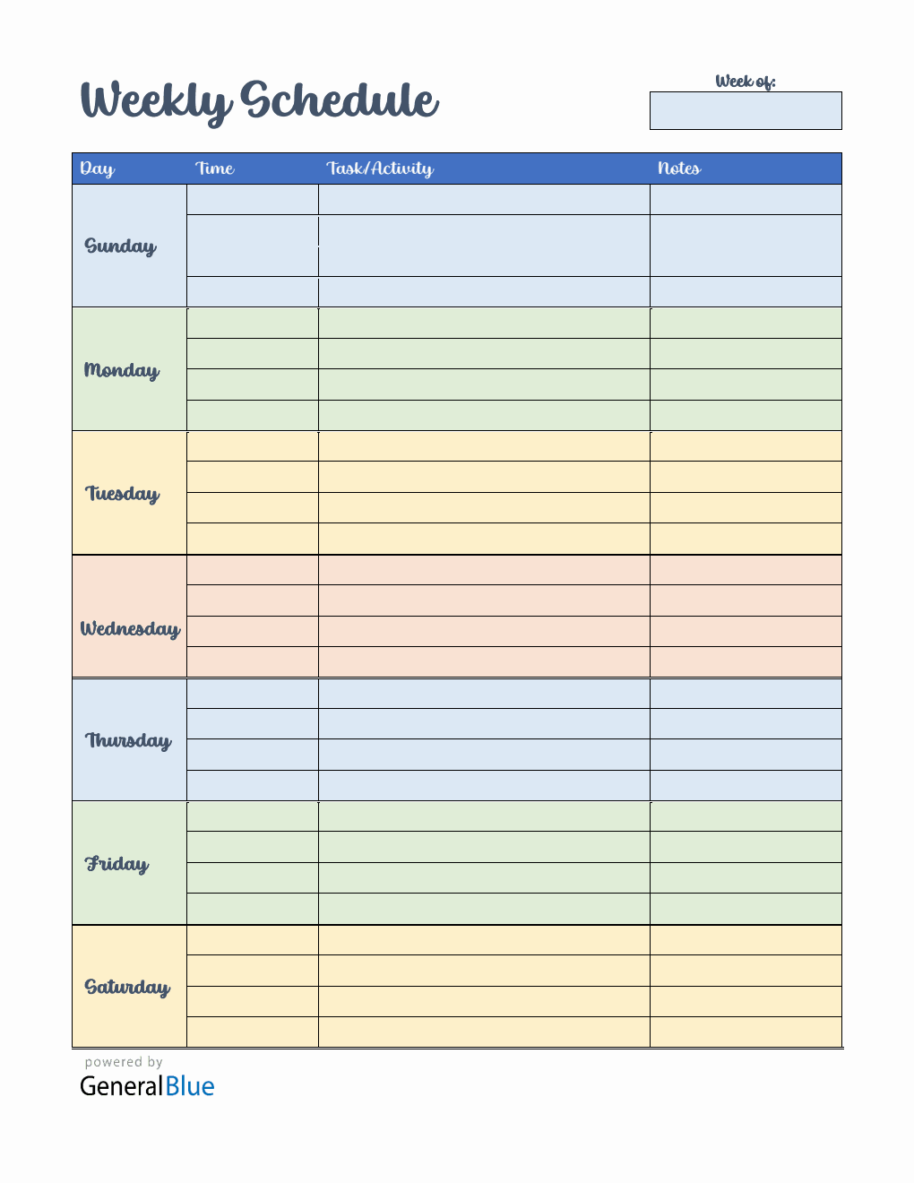 Free Weekly Schedule Template in Word (Colorful)