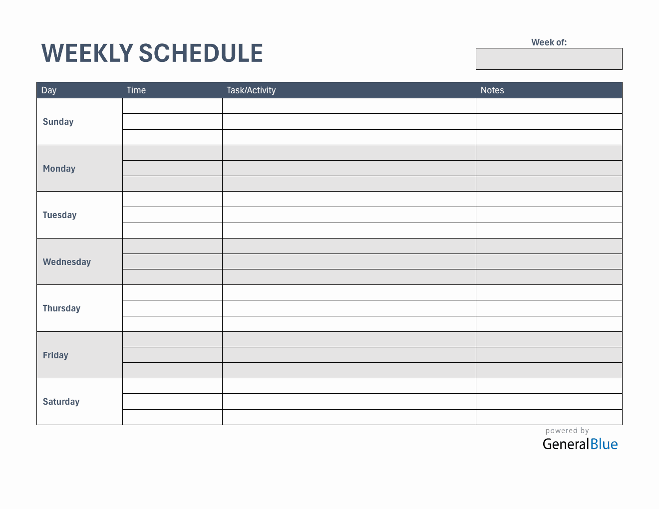 Free Word Weekly Schedule Templates