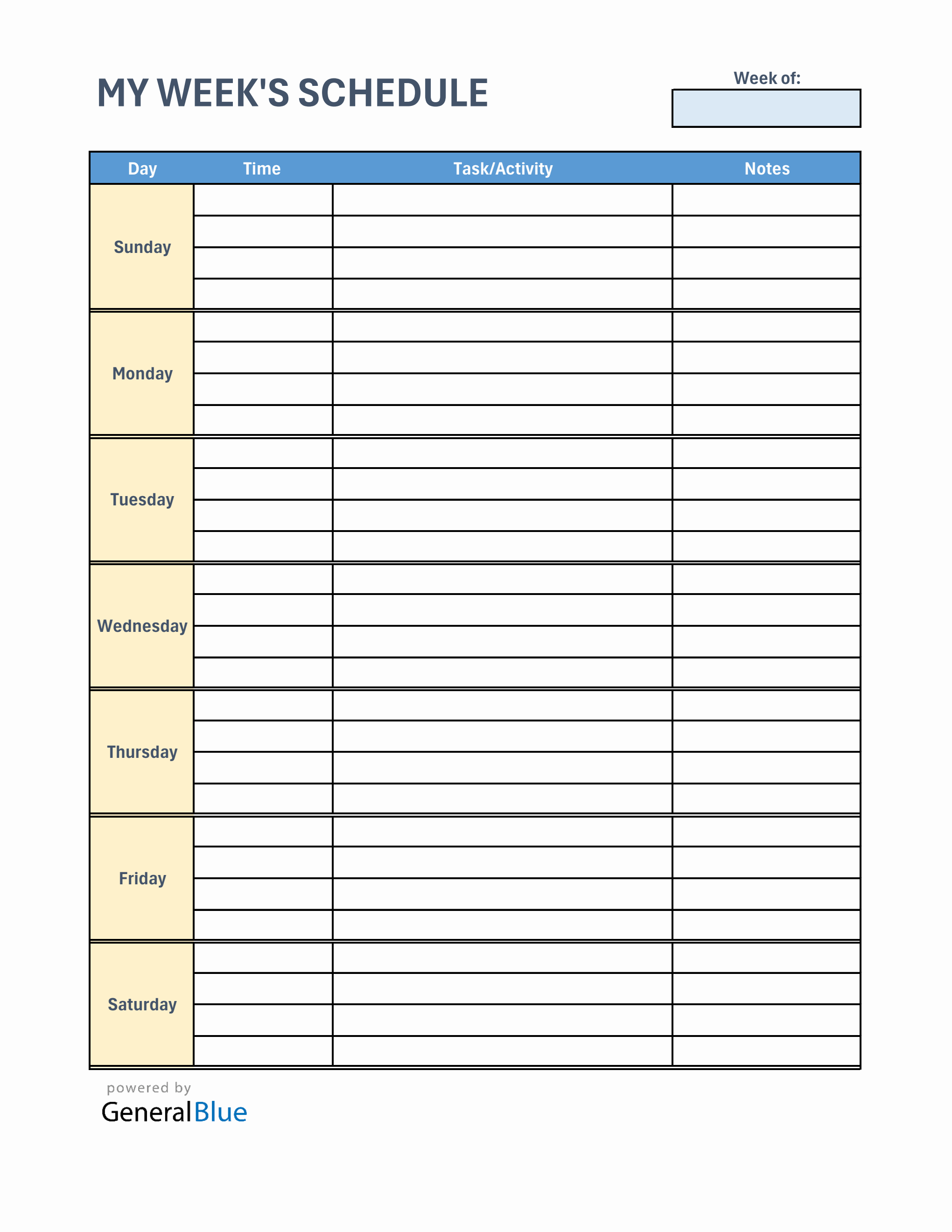 Free Weekly Schedule Template in Excel (Basic)