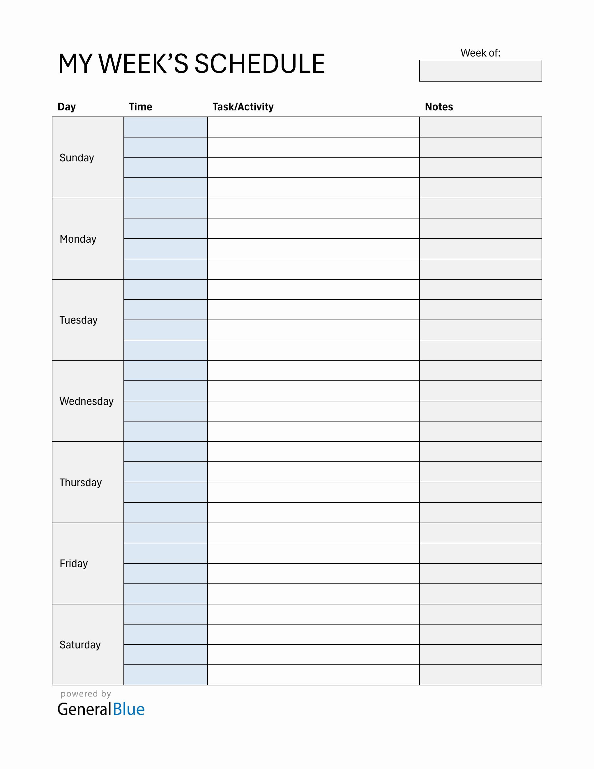 Free Weekly Schedule Template in Word (Simple)