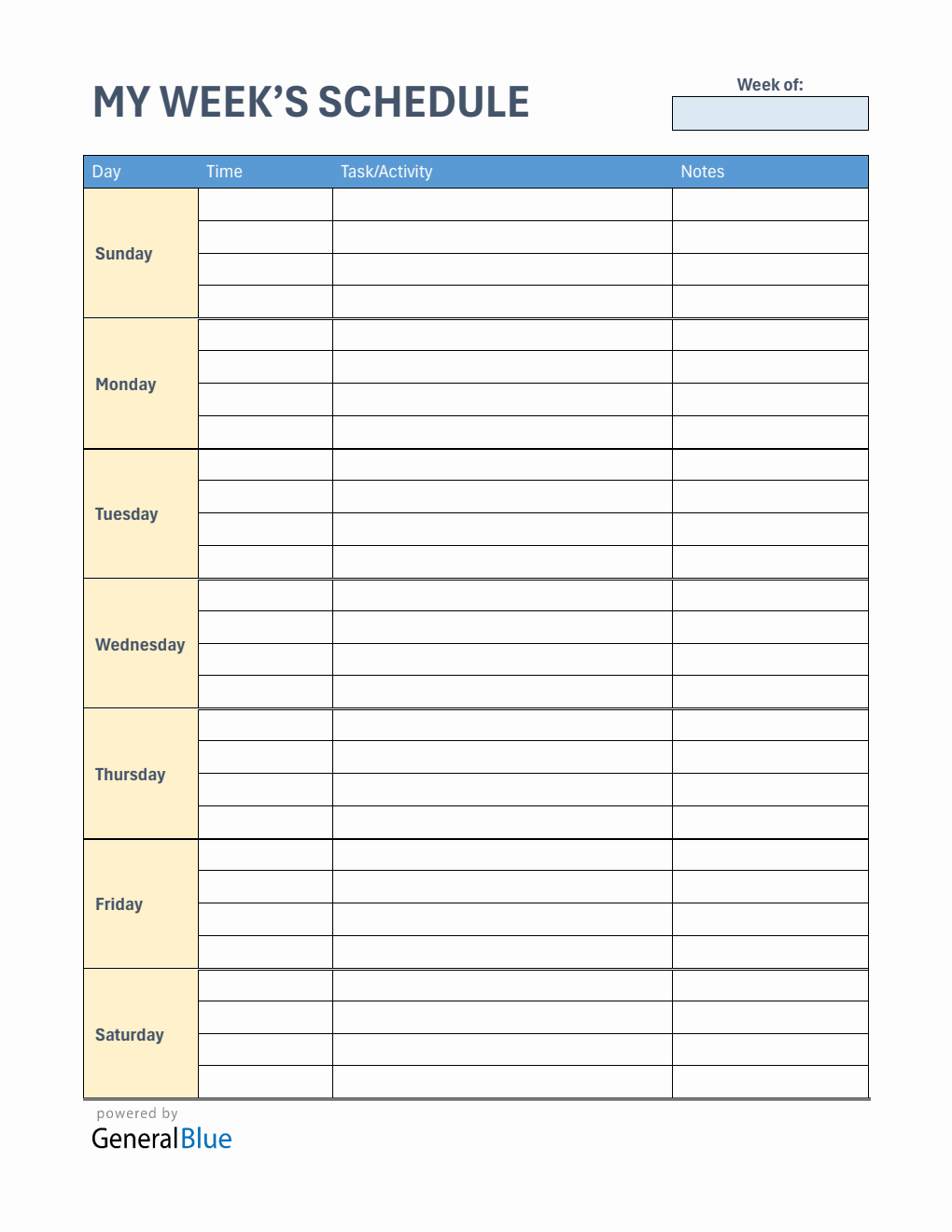 Free Weekly Schedule Template in Word (Basic)
