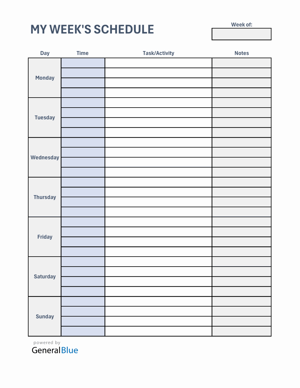 Free Weekly Schedule Template in Excel (Simple)