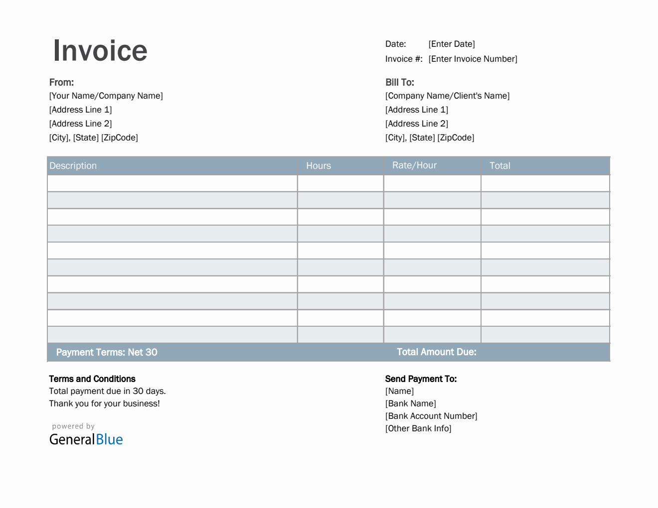 Freelance Hourly Invoice Template in Excel (Basic)