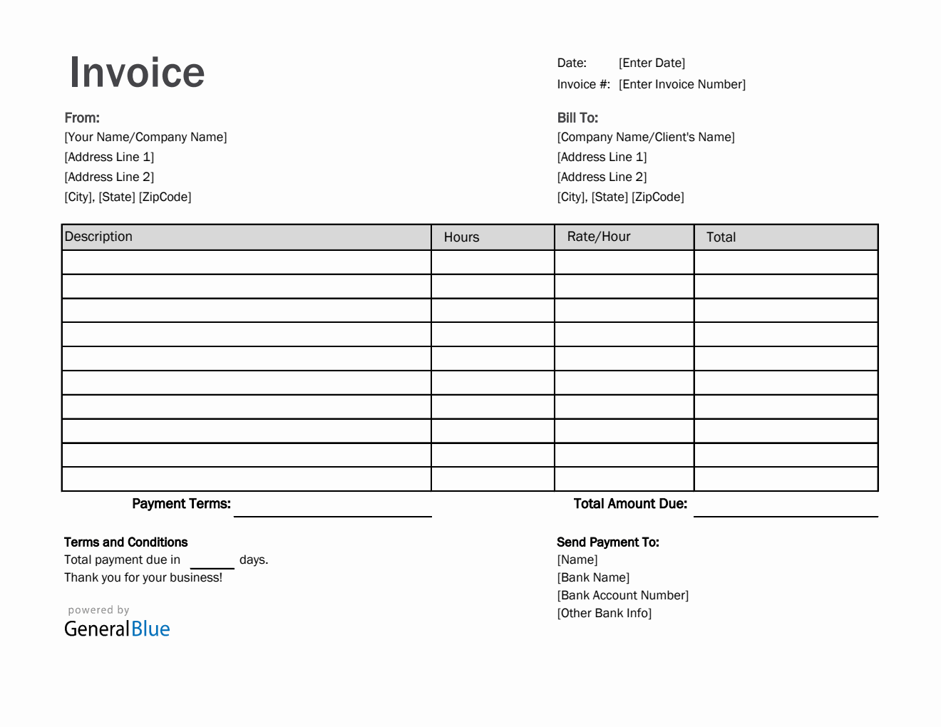 Freelance Hourly Invoice Template in Excel (Simple)