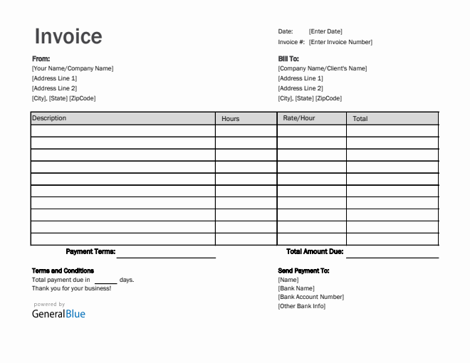 Freelance Hourly Invoice Template in Excel (Simple)