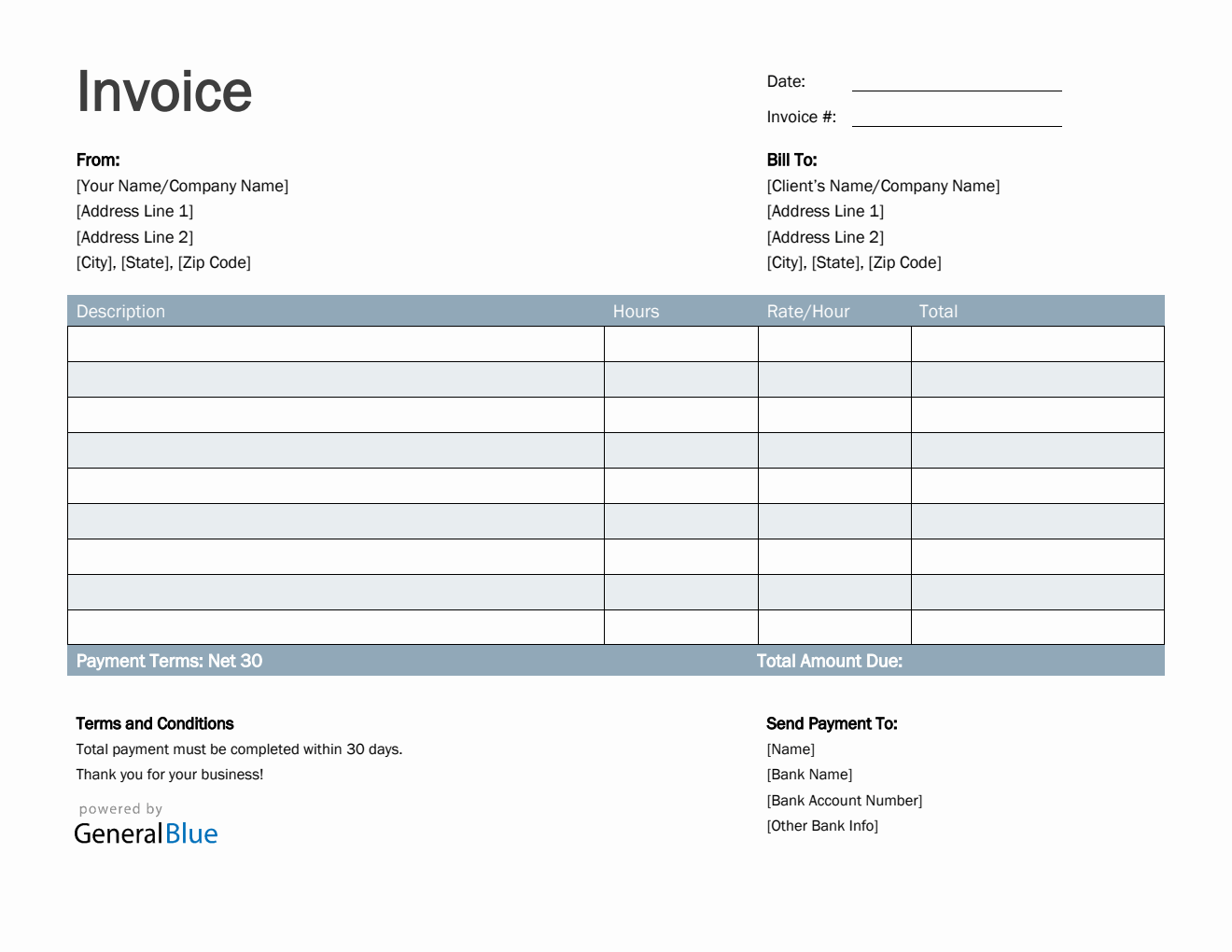 Freelance Hourly Invoice Template in Word (Basic)