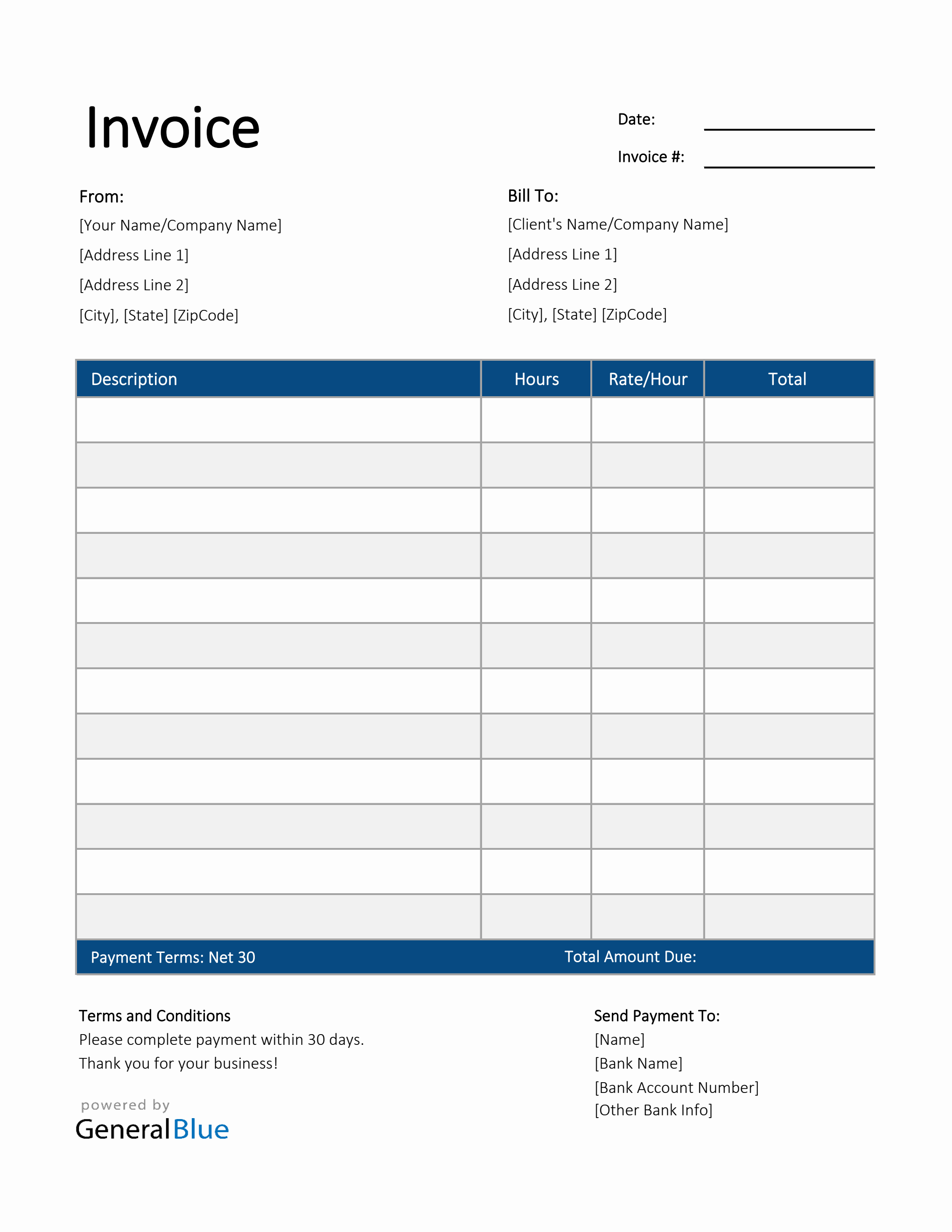 Freelance Hourly Invoice Template in Excel (Striped) For Invoice Tracking Spreadsheet Template