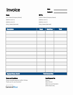 Freelance Hourly Invoice Template in Excel (Striped)