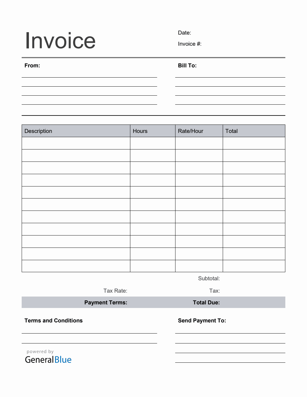 Freelance Hourly Invoice with Tax Calculation in PDF (Basic)