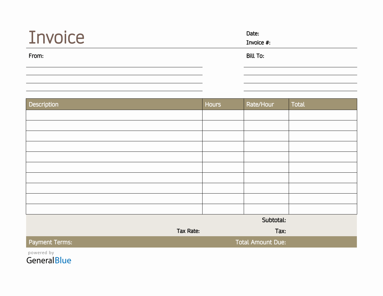 Freelance Hourly Invoice with Tax Calculation in PDF (Simple)