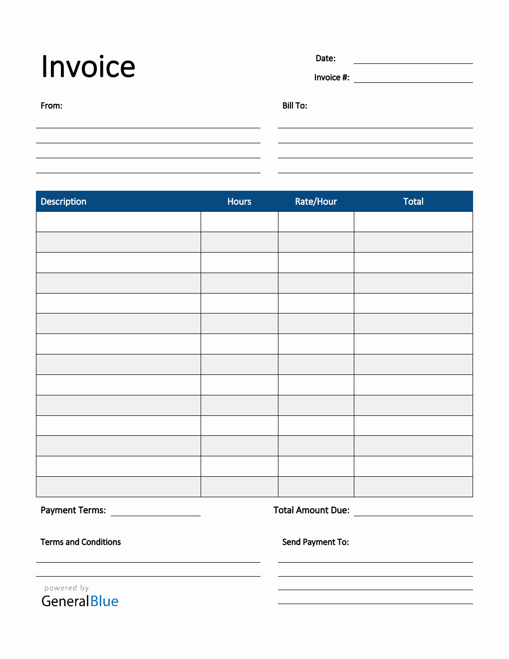 Freelance Hourly Invoice Template in PDF (Striped)