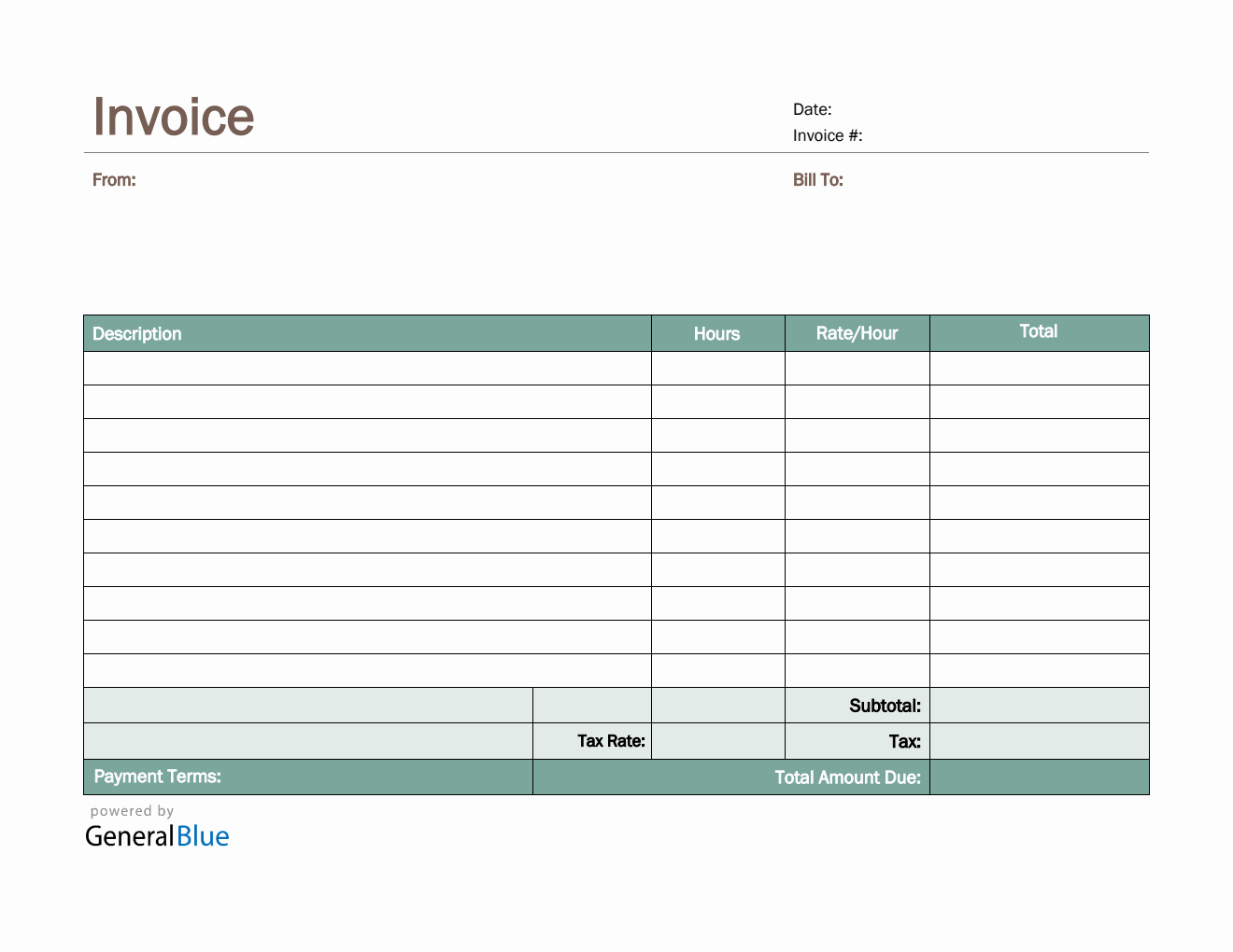 PDF Invoice Template for U.S. Freelancers With Tax calculation (Green)