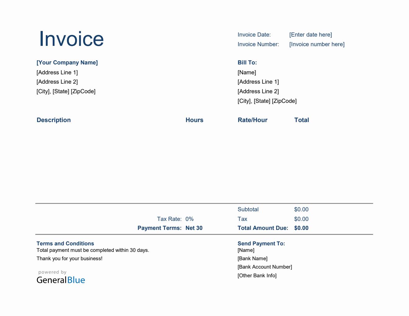 Excel Invoice Template for U.S. Freelancers With Tax calculation (Plain)