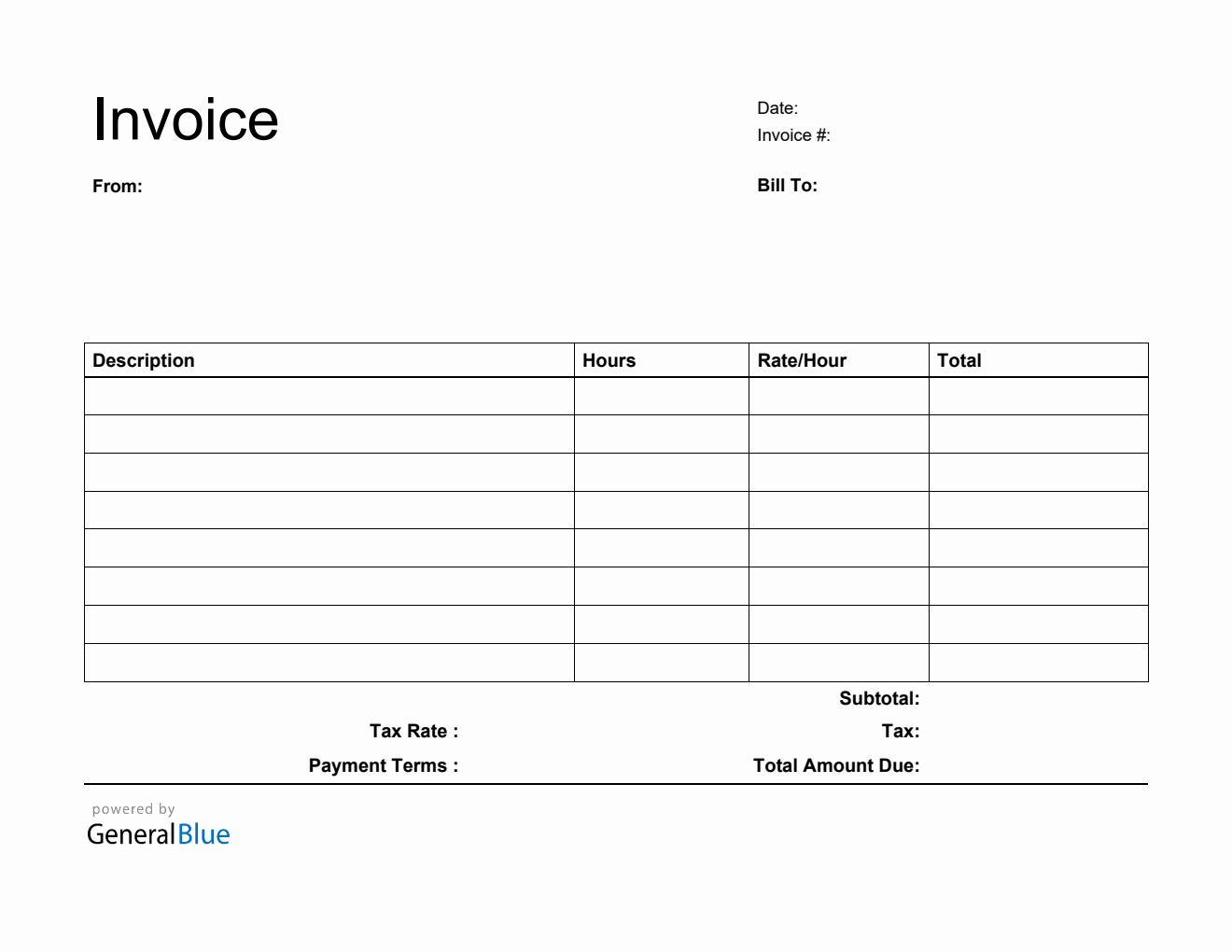 PDF Invoice Template for U.S. Freelancers With Tax calculation (Printable)