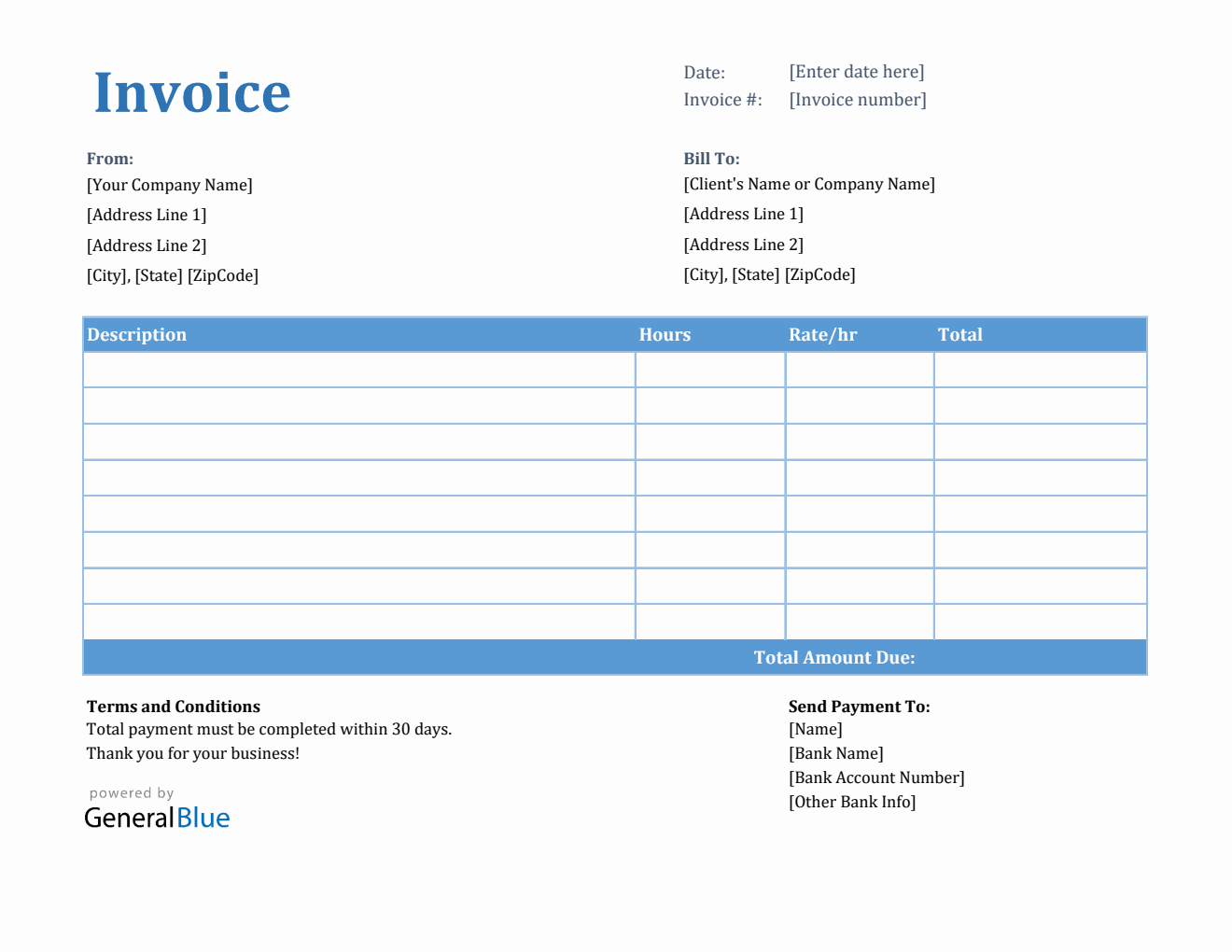 Invoice Template for U.S. Freelancers in Excel (Printable)