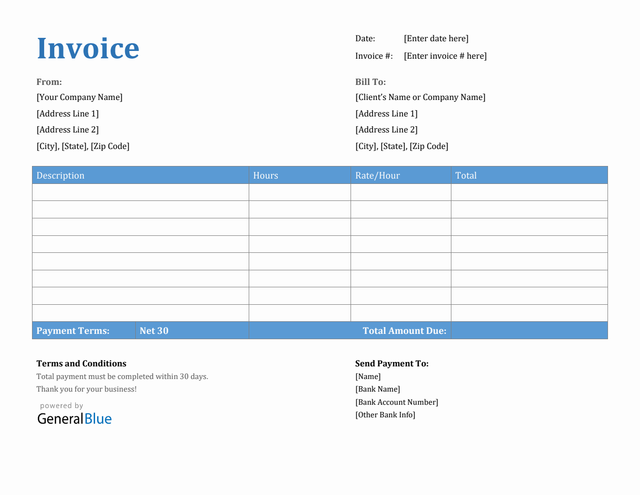 Invoice Template for U.S. Freelancers in Word (Printable)