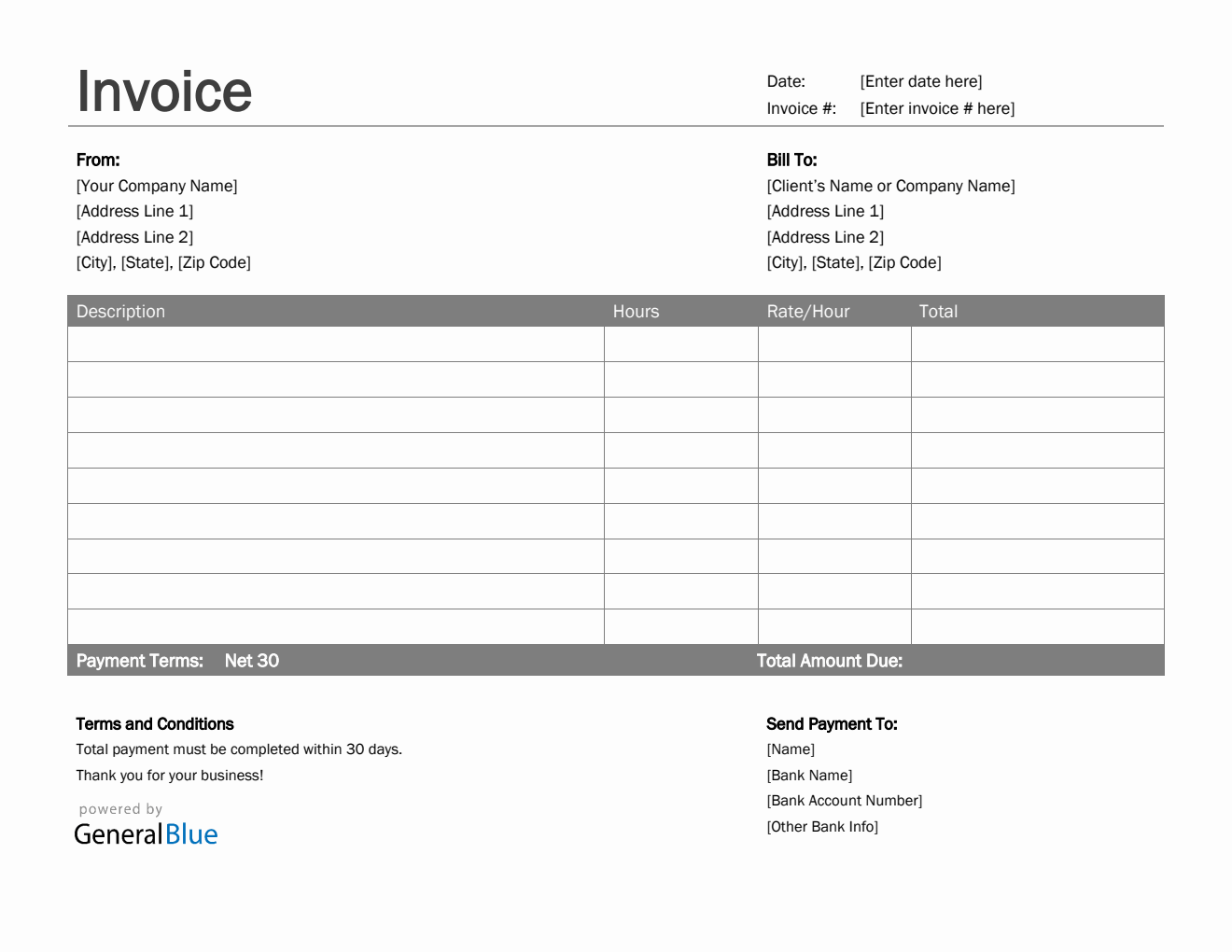 Invoice Template for U.S. Freelancers in Word (Basic)