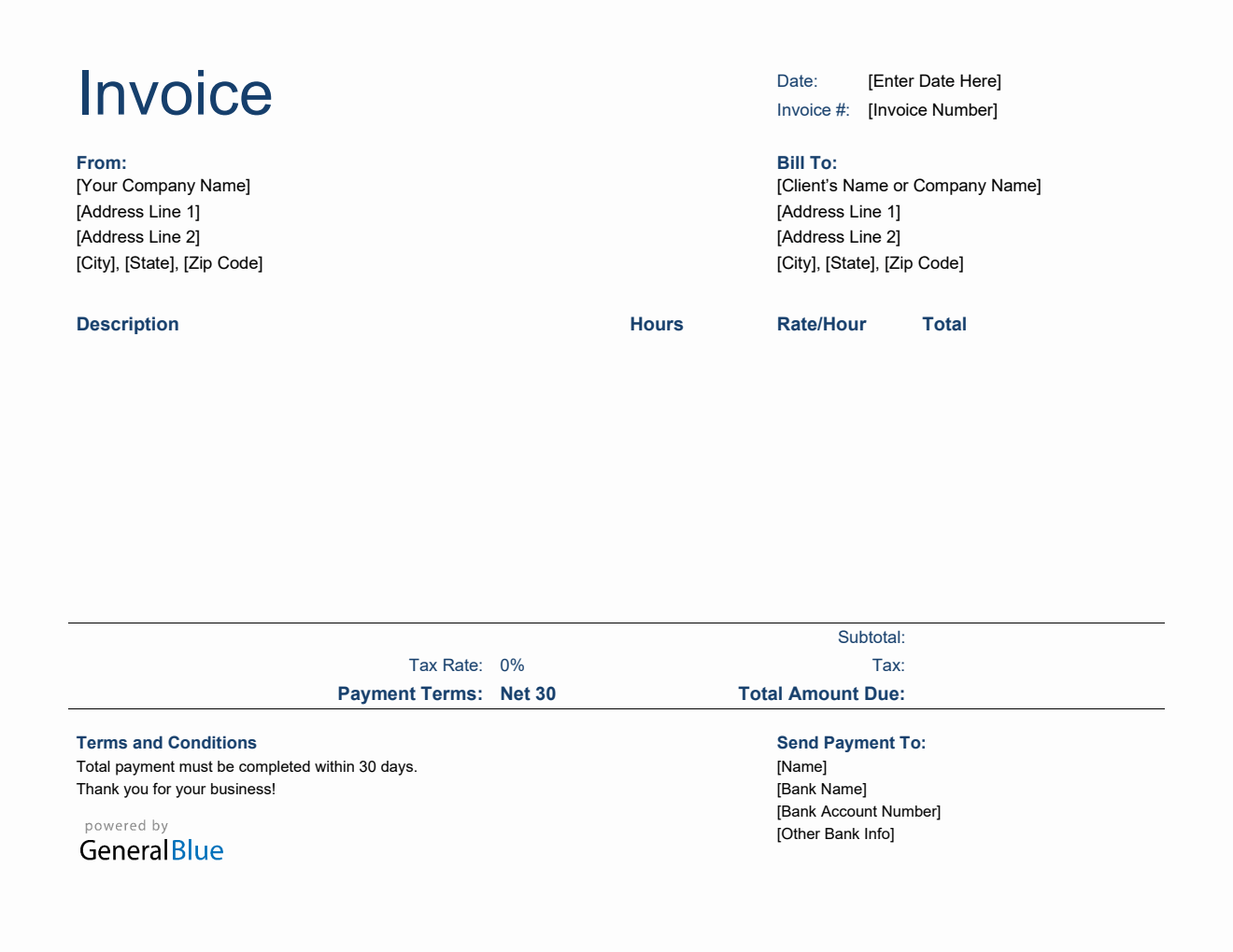 Word Invoice Template for U.S. Freelancers With Tax (Plain)