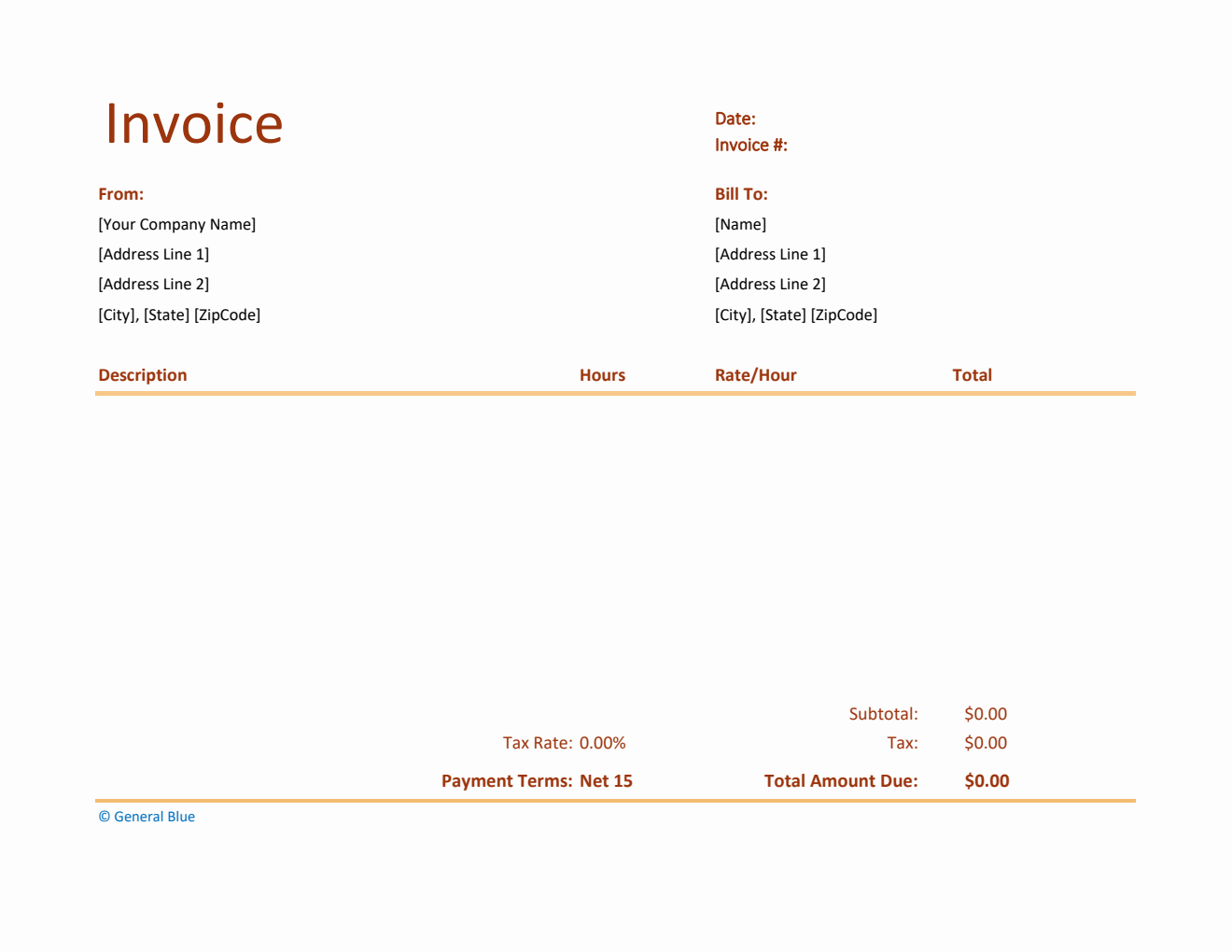 Excel Invoice Template for U.S. Freelancers With Tax calculation (Basic)