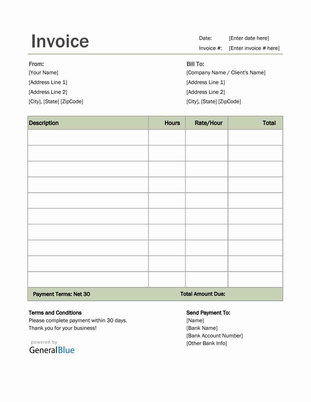 Invoice Template for U.S. Freelancers in Excel (Simple)