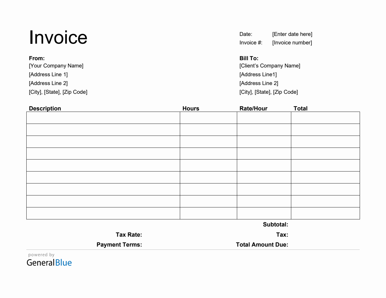Word Invoice Template for U.S. Freelancers With Tax (Printable)