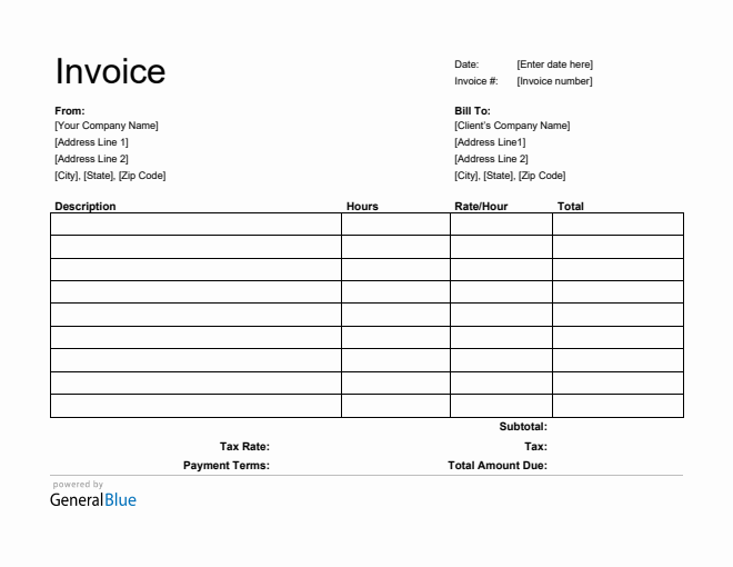 Word Invoice Template for U.S. Freelancers With Tax (Printable)